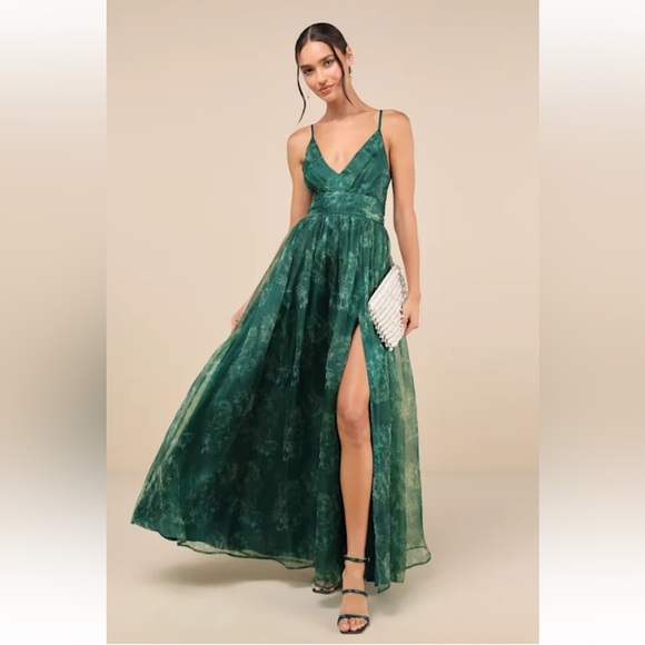 Lulu's Romance That Wows Green Floral Print Organza Maxi Gown - Picture 1 of 8